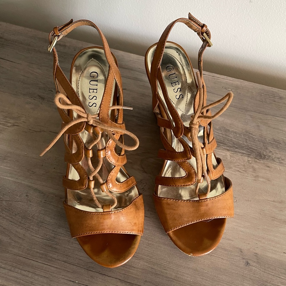 Guess Brown Lace-Up Wedges